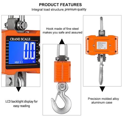 Vista 6 de Geevorks Báscula colgante digital portátil resistente para grúa, escala colgante digital de precisión industrial, 2,204.6 lbs (2204 libras)