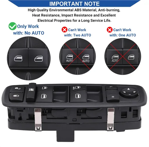 Vista 4 de Obaee Botón de control de interruptor de ventana eléctrica 8+13 pines lado del conductor compatible con Dodge Dart 2013-2016, Chrysler 200