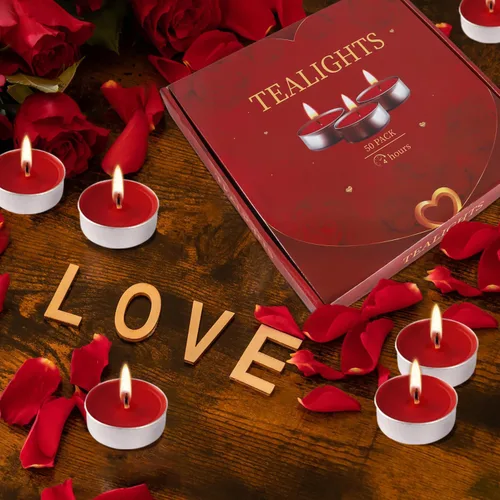 Vista 5 de Pliadvbu Tealight Candles - Velas de té pequeñas sin perfume de 50 pulgadas a granel, para Shabat, bodas, Navidad, decoración del hogar (4 horas)