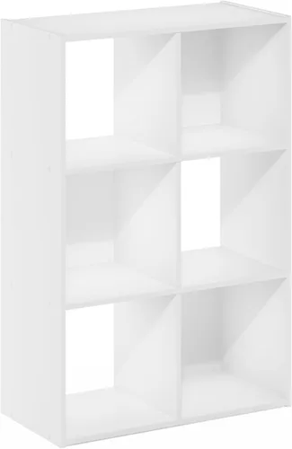 Vista 12 de Furinno 99940WH/LBL Basic 3 x 2 estantería de almacenamiento cúbico, color blanco y azul claro, Madera, blanco/rosa claro