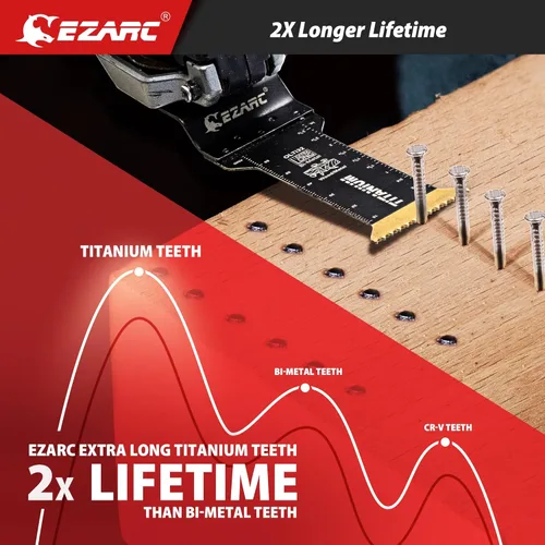 Vista 5 de EZARC Hojas de sierra oscilante de titanio, cuchillas multiherramienta oscilantes extralargas para metal, clavos de madera, corte de tornillos