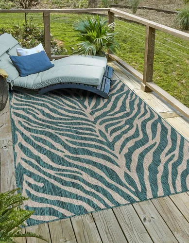 Vista 9 de Unique Loom Outdoor Safari Collection - Alfombra de área - Tsavo (2' x 3' 1", rectangular, azul/marfil)