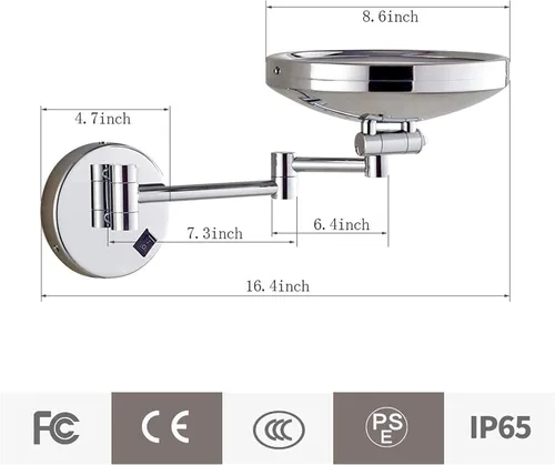 Vista 5 de GAUDIE Espejo de maquillaje con luces y aumento de 10X, espejo de tocador LED montado en la pared, espejo de afeitado giratorio extensible, latón