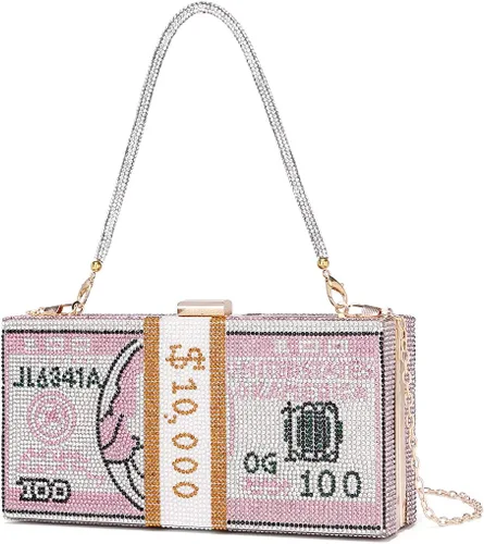 Vista 10 de Covelin Bolso de mano Dollar para mujer, bolso de noche con diamantes de imitación