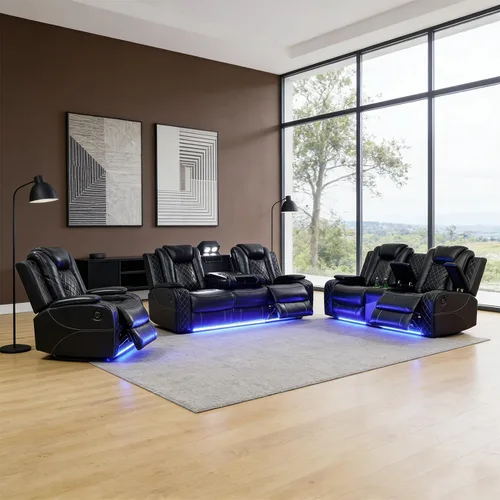 Vista 11 de Sofá reclinable individual eléctrico para muebles de sala de estar, silla reclinable de cuero con luces LED, puertos USB, almacenamiento oculto