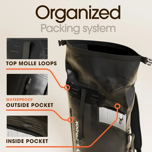 Vista 5 de Earth Pak Mochila impermeable - Mochila de senderismo resistente - Bolsa con cierre enrollable - Bolsa seca acolchada con carcasa impermeable