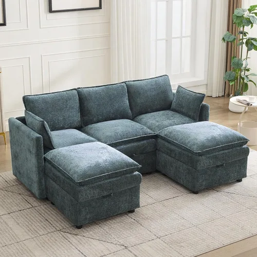 Vista 12 de Cloud - Sofá modular de 3 plazas de 80 pulgadas con otomana de almacenamiento, sofá de almacenamiento tapizado con asiento profundo, sofá