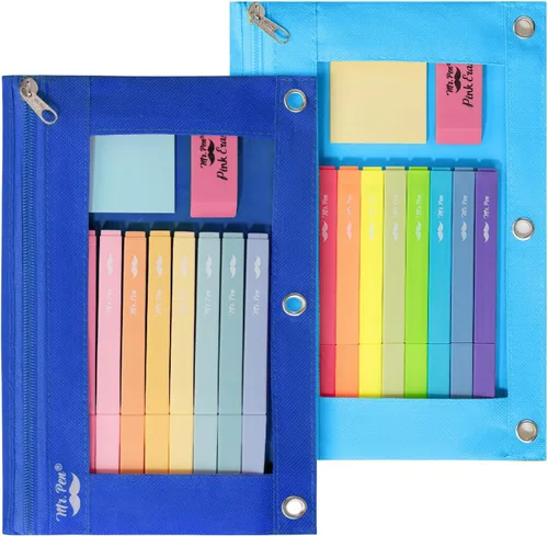 Vista 12 de Mr. Pen Estuche de tela para lápices con 3 agujeros para carpeta, color negro, juego de 2