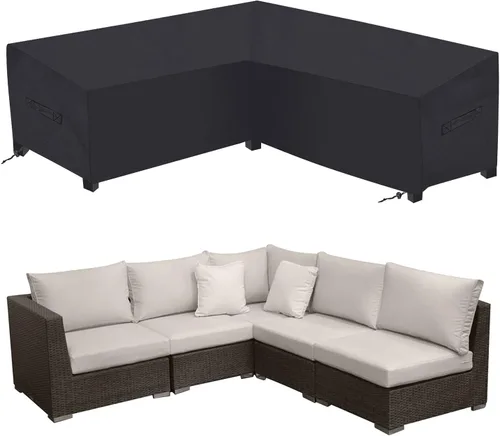 Funda de sofá modular para patio, impermeable, resistente al viento, 85 x 85 pulgadas, en forma de V, para sofá de jardín, sofá seccional L