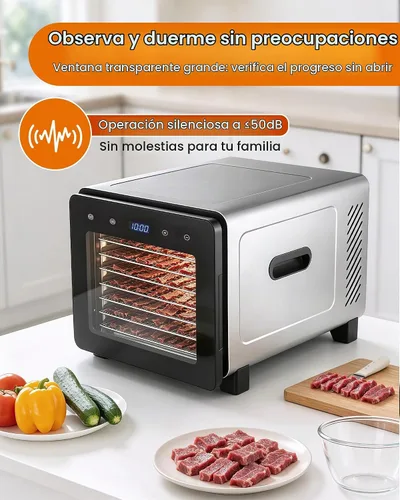 Vista 5 de Máquina deshidratadora de alimentos, secadora de acero inoxidable de 720 W con 8 bandejas con puerta de ventana transparente, control digital