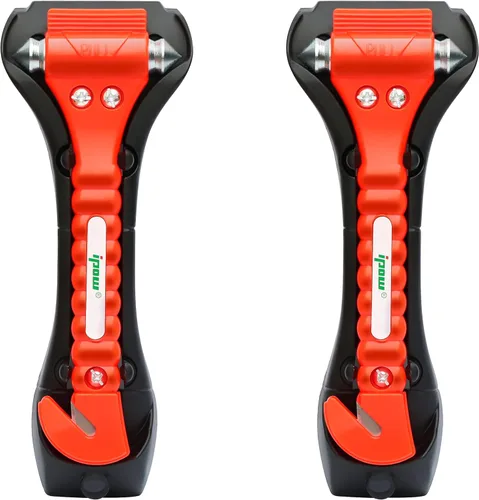 IPOW Paquete de 2 cortadores de cinturón de seguridad de acero al carbono pesado, martillo de seguridad para automóvil, herramienta de escape de