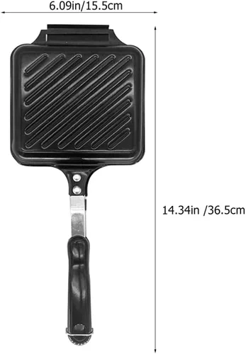 Vista 7 de BESTonZON Sandwichera antiadherente para sándwiches, sartén de hierro fundido, olla de prensa Panini de doble cara con asa para el hogar, cocina