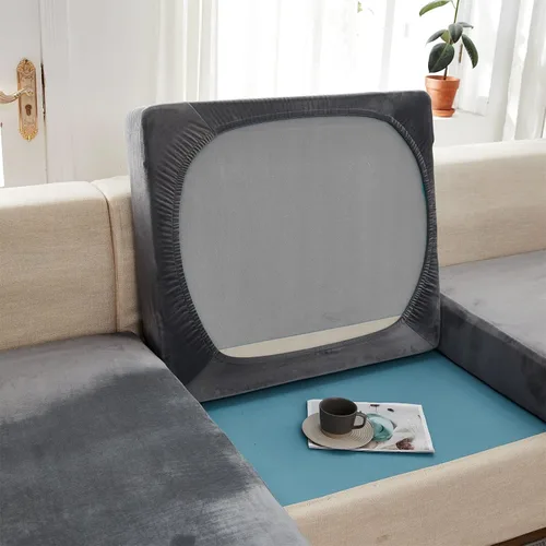 Vista 8 de MIFXIN Funda para Cojín de Sofá, Funda Mágica para Sofá de Terciopelo Elástica Universal Resistente al Desgaste, Funda en Forma de L para Sofá Gris