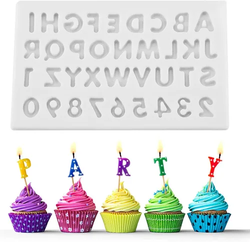 Vista 3 de Moldes de silicona con forma de letras, herramienta de decoración, rosa, gris, molde del alfabeto para pastel, fondant, chocolate (gris)
