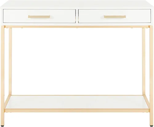 Vista 6 de OSP Home Furnishings Alios Modern Mesa de vestíbulo, acabado blanco brillante y marco dorado