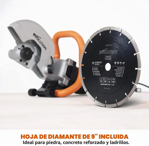 Vista 4 de Evolution R230DCT Sierra eléctrica para hormigón de 9 pulgadas Hoja de mampostería de diamante incluida Motor de 15 A Profundidad de corte
