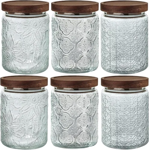 Tarro de almacenamiento de vidrio hermético de 24 onzas con tapa de bambú, tarro de vidrio vintage para alimentos vintage, juego de recipientes para