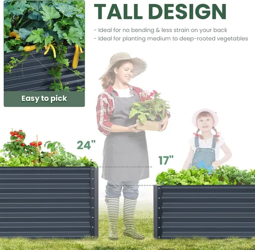Vista 3 de Maceta de jardín elevada galvanizada para plantas al aire libre, camas de jardín elevadas extra altas de 17 pulgadas, cajas de jardín al aire libre