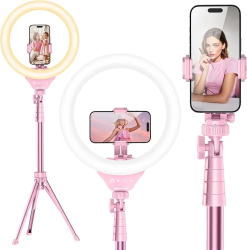 Vista 10 de UBeesize Anillo de luz LED de 12 pulgadas con soporte de trípode de 62 pulgadas, anillo de luz para selfie para grabación de video, transmisión