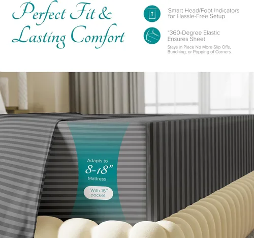 Vista 40 de Carressa Linen Sábana bajera ajustable 100% algodón tamaño individual solamente – Sábana bajera individual de algodón de 800 hilos, lujosamente