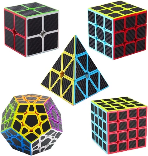 Roxenda Juego de cubos de velocidad, [5 unidades] Paquete de cubos mágicos de 2 x 2, 3 x 3, 4 x 4, cubo de megaminx y cubo piramidal, calcomanías de