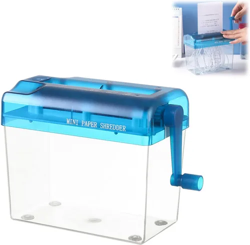 Mini trituradora de mano, trituradora de papel portátil, trituradora manual de archivos de documentos, máquina de corte recto para la oficina Azul