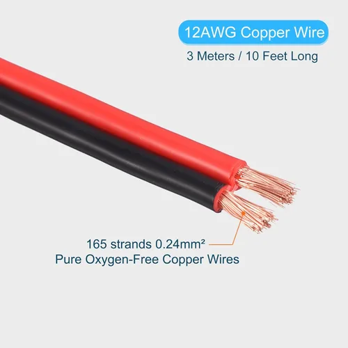 Vista 2 de MECCANIXITY Cable eléctrico 12AWG 10ft 2468 Cable eléctrico Cable de PVC Cable de cobre rojo negro Cable para tiras LED Lámparas Iluminación