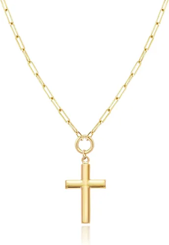 Jewelry Atelier Collares de cruz rellenos de oro, dije de cruz relleno de oro amarillo de 14 quilates con cadena de clip sólida para mujeres y