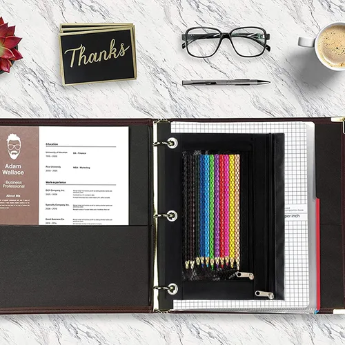 Vista 5 de Cinvo Estuche para lápices de 3 anillos con cremallera, estuche de lona con 2 compartimentos (juego de 2, negro)