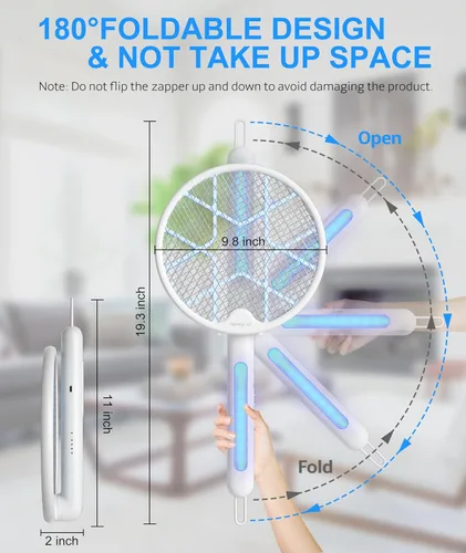 Vista 6 de Matamoscas eléctrico, raqueta plegable para exterminador de insectos, matamoscas electrónico de 3,500 voltios con atractor de luz púrpura