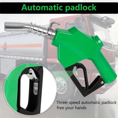 Vista 2 de Azdele Boquilla de combustible automática NPT de 1 pulgada y gancho, mango de bomba de gas diesel, 19/16 "(OD = 1.181 in) flujo máximo 30 GPM