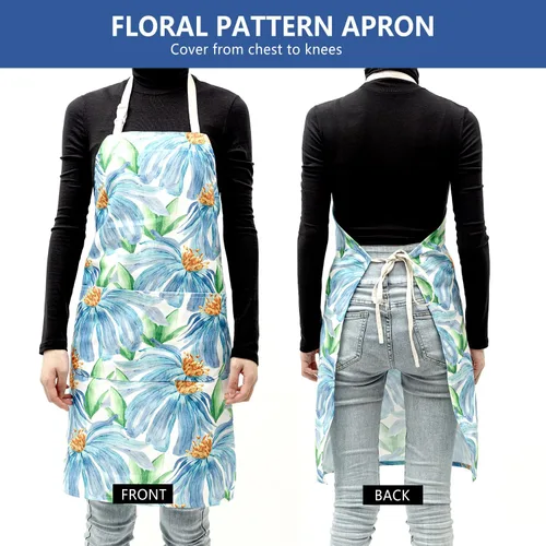 Vista 3 de LOLOMLO 2 Pack Floral Apron for Women with Pockets, Water Resistant Adjustable Neck Strap, Apron for Gardening