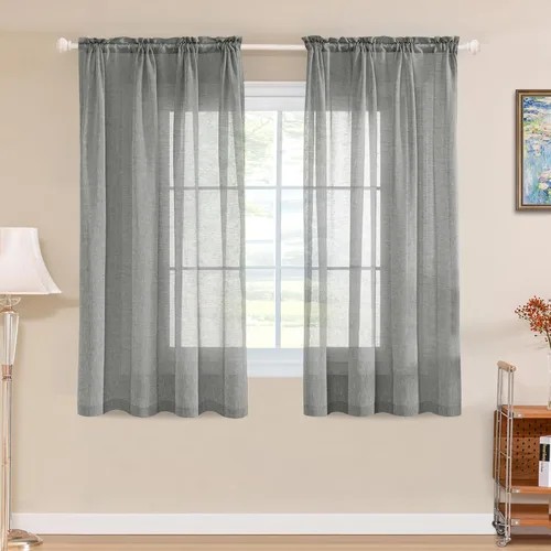 Vista 16 de Turquoize - Cortinas semitransparentes para sala de estar, cortinas de lino texturizado para dormitorio, con bolsillo para barra, tratamiento