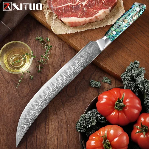 Vista 8 de Cuchillo de carnicero – 10 ″ Cimitar & Breaking Knife Knife – Japanese VG-10 Damasco Steel – Full Tang & Razor Sharp – Diseño ergonómico de mango