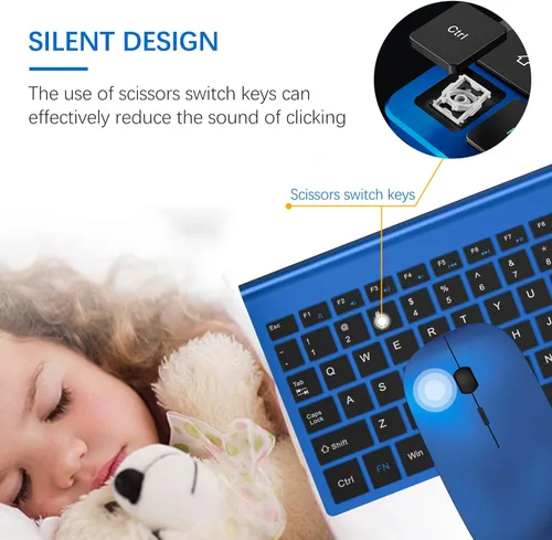 Vista 2 de TopMate Combo de teclado y mouse inalámbricos ultradelgados, mouse USB compacto silencioso de 2.4 G e interruptor de tijera con tapa, 2 pilas AA y 2