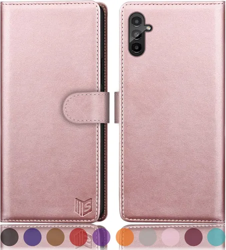 Vista 12 de SUANPOT Funda tipo cartera para Samsung Galaxy A14 5G con bloqueo RFID, tarjetero de crédito, funda protectora de piel sintética con tapa para Negro