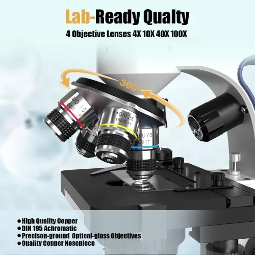 Vista 9 de Vitano Microscopio trinocular compuesto de laboratorio con aumento 40X-2500X, microscopio de doble visión para adultos estudiantes con pantalla de 7