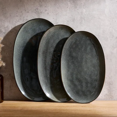 Vista 12 de famiware Bandeja de Servir, Platos de Servir Ovalados de 15.59/14.3/12.9 pulgadas para Entretenimiento, Cuencos de Servir, Esmalte Reactivo