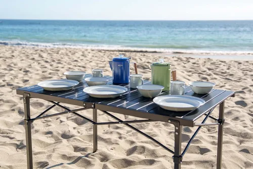 Vista 7 de MOUNTAIN SUMMIT GEAR Mesa de Rollo Superior Resistente para Acampar (Grande) - Mesa Plegable Portátil con Parte Superior de Aluminio y Estructura