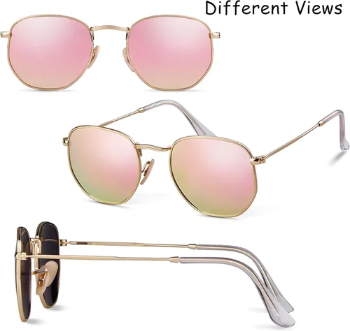 Vista 3 de DQbhzh Small Square Polarized Sunglasses 3 Pack for Women Men Polygon Hexagon Sun Glasses Retro Trendy UV400 Protection