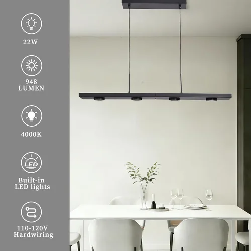 Vista 9 de Alighting Lámpara colgante lineal LED moderna de 31 pulgadas para isla de Negro