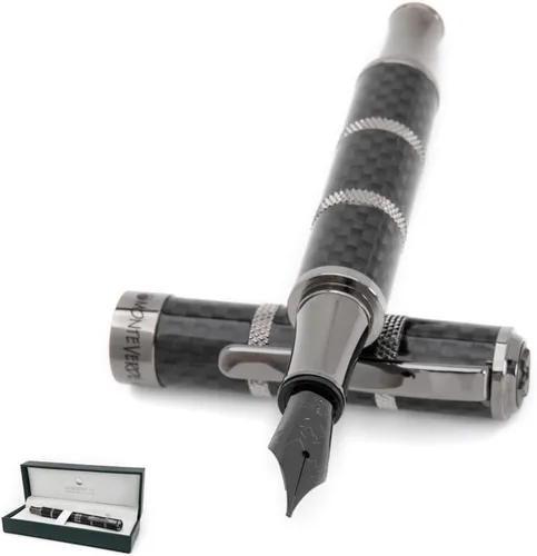 Vista 5 de Monteverde USA Regatta Sport - Pluma estilográfica de carbono completo en color negro, punta media, fibra de carbono y plomizo, recargable, regalo