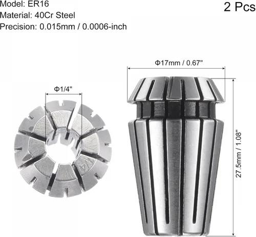 Vista 2 de uxcell ER16 Spring Collet, 1/4" Chuck para máquina de grabado CNC Torno Fresado 2pcs