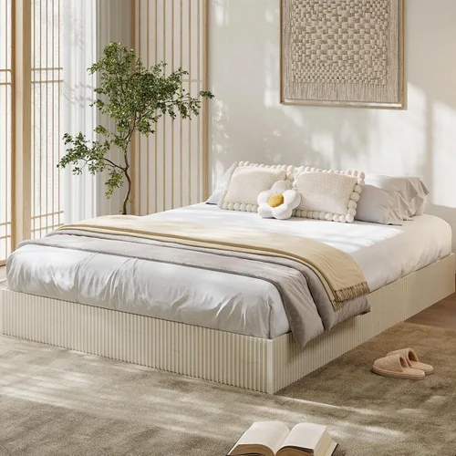 Vista 9 de Garvee Base de cama individual, plataforma de madera con diseño estriado, marco de cama de perfil bajo, base de cama minimalista sin ruido, fácil