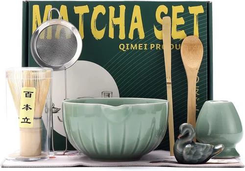 Vista 6 de Accesorio de ceremonia de matcha, batidor de matcha glaseado temmoku, cuchara tradicional (chashaku), cuchara de té, soporte para batidor, 1 tazón