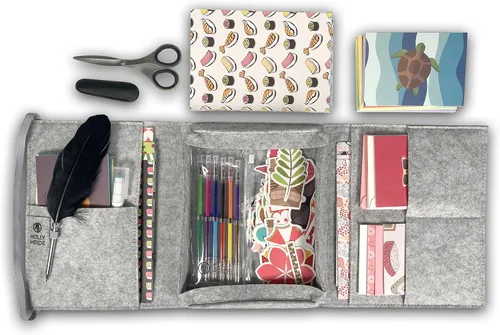 Vista 2 de Pen Pal Letter Writing Kit, Felt Organizer Writing Folder, Fancy Feather Pen, Paper, Cards & Envelopes, Gel Pens, Scissors, Glue Stick, Snail Mail