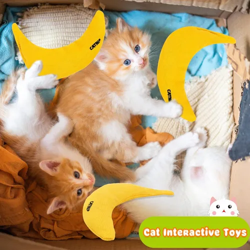 Vista 6 de Paquete de 5 juguetes de hierba gatera amarilla, plátano para masticar, juguetes de hierba gatera rellenos de hierba gatera interactiva para gatos