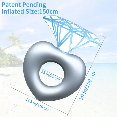 Vista 2 de Flotadores de piscina con anillo dorado de diamantes, anillo de compromiso, balsa inflable, accesorios para piscinas, juguetes de despedida