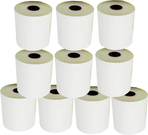 Vista 2 de (4 rollos) Rollos autocopiativos de 2 capas de 3 pulgadas x 95 pies, papel de recibo blanco/amarillo, POS, caja registradora, dos capas