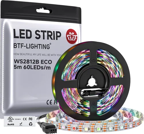 Vista 12 de BTF-LIGHTING WS2812B Tira LED RGB ECO, efectos de persecución 5050SMD direccionables individualmente, 3.3 pies, 60 píxeles/m, color de ensueño